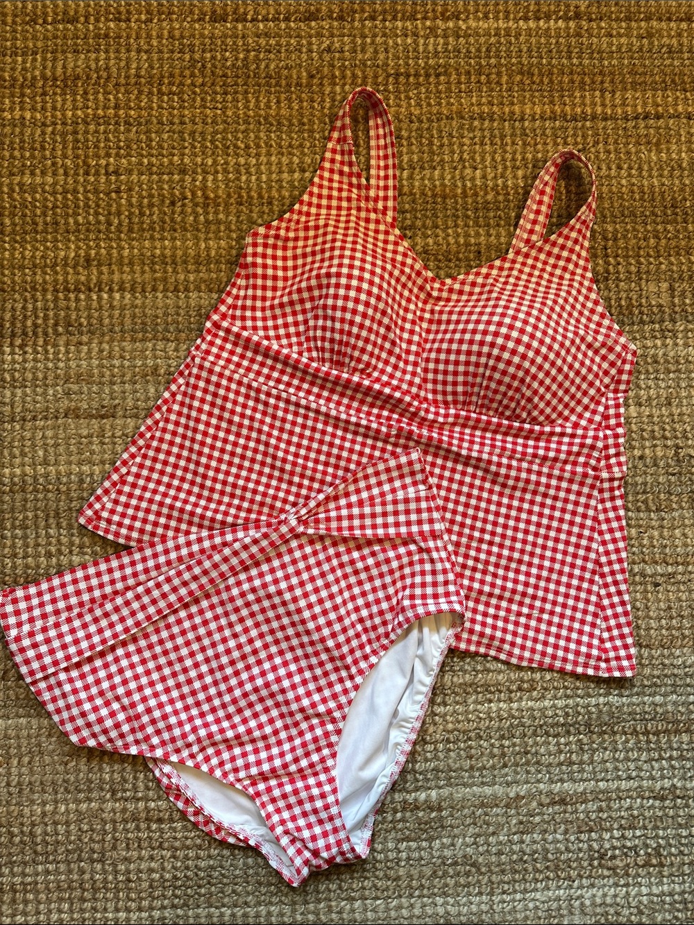 Land’s End Red and White Gingham Reversible Tankini Swim Set 20W